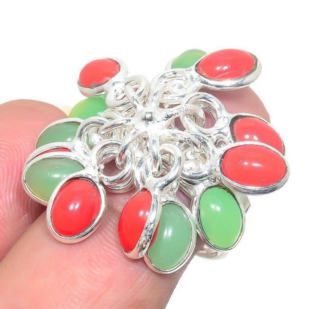 Purchritudinous Green Onyx, Red Onyx 925 Sterling Silver Jewelry Ring Size 8.5